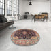 Round Machine Washable Traditional Bakers Brown Rug in a Office, wshtr1321