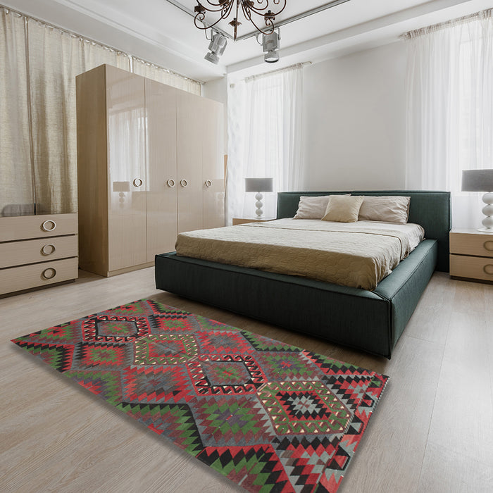 Machine Washable Traditional Brown Red Rug in a Bedroom, wshtr1325
