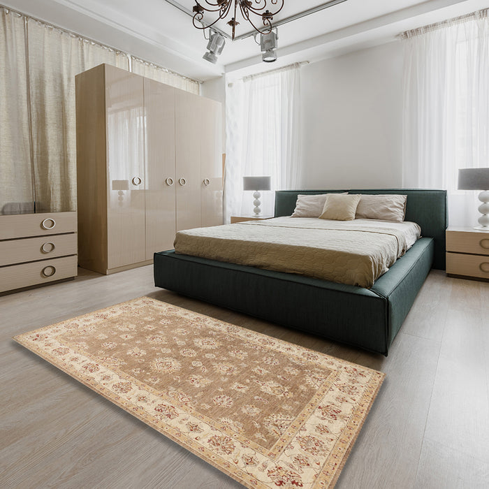 Traditional Brown Persian Rug in a Bedroom, tr1328