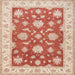 Round Machine Washable Traditional Bright Orange Rug, wshtr1329