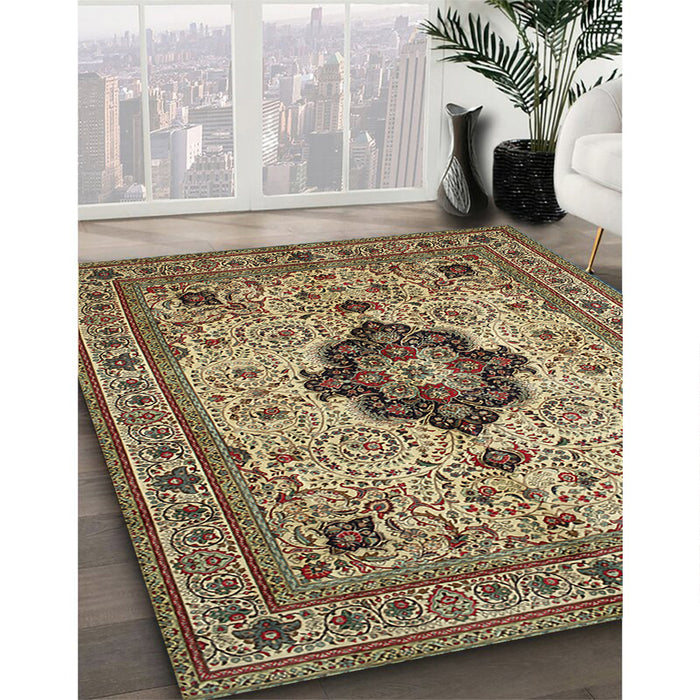 Machine Washable Traditional Brown Green Rug in a Family Room, wshtr132