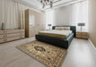 Traditional Brownish Green Medallion Rug in a Bedroom, tr132