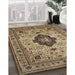 Traditional Brownish Green Medallion Rug in Family Room, tr132