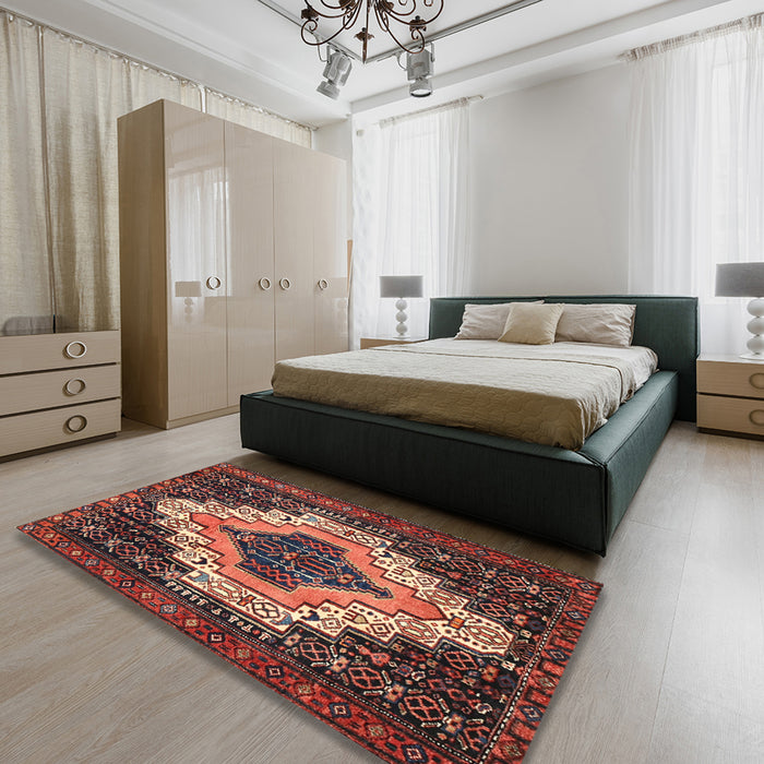 Machine Washable Traditional Rust Pink Rug in a Bedroom, wshtr1331