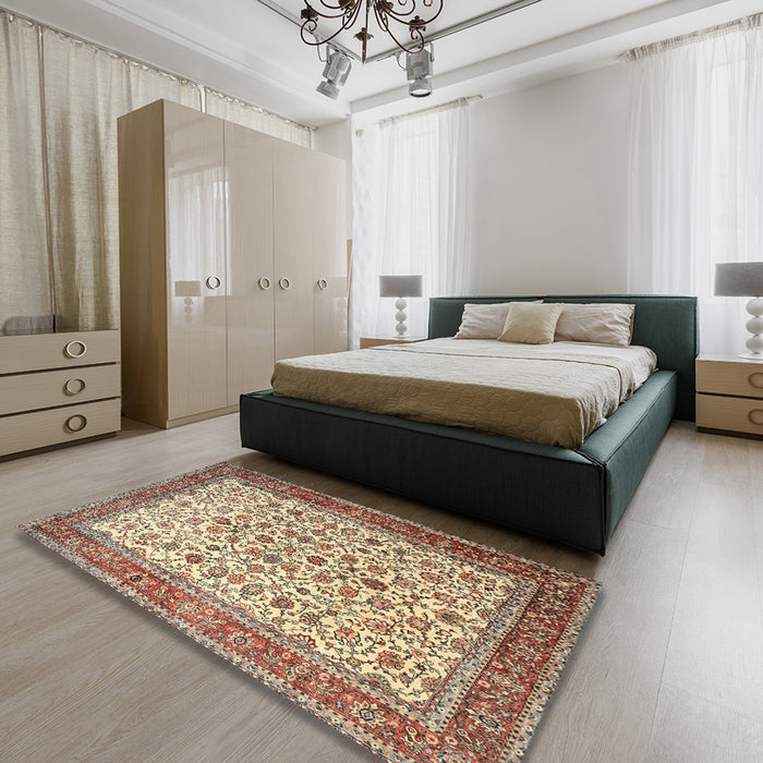 Traditional Chestnut Brown Persian Rug in a Bedroom, tr1334