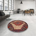 Round Machine Washable Traditional Saffron Red Rug in a Office, wshtr1336