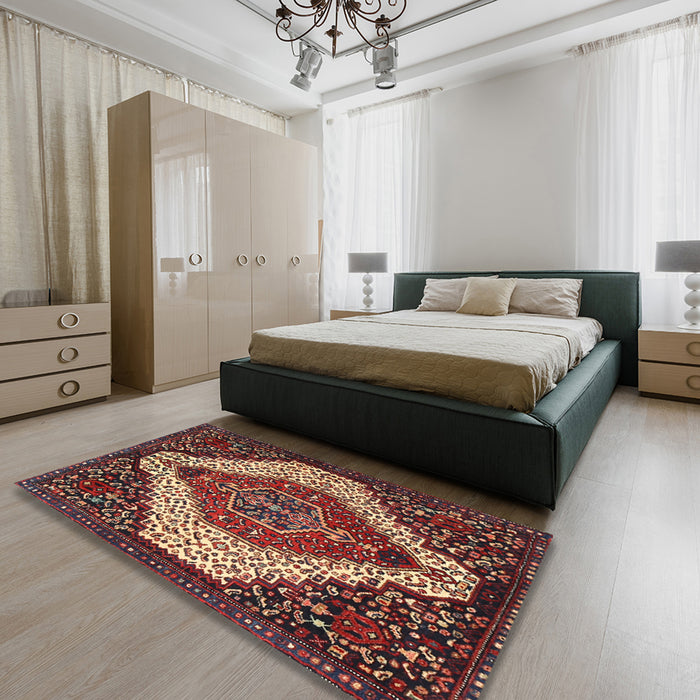 Machine Washable Traditional Saffron Red Rug in a Bedroom, wshtr1336