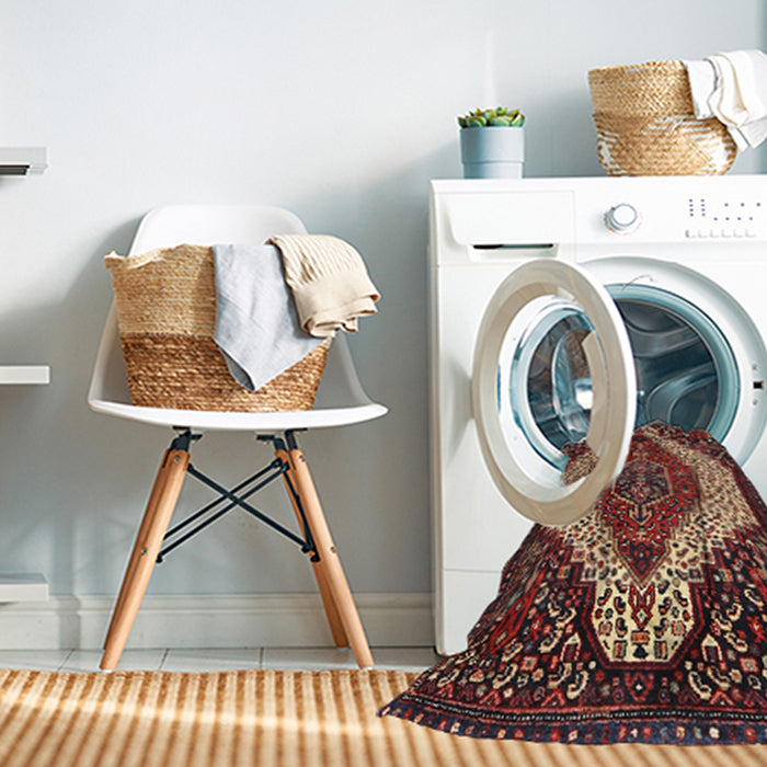 Machine Washable Traditional Saffron Red Rug in a Washing Machine, wshtr1336