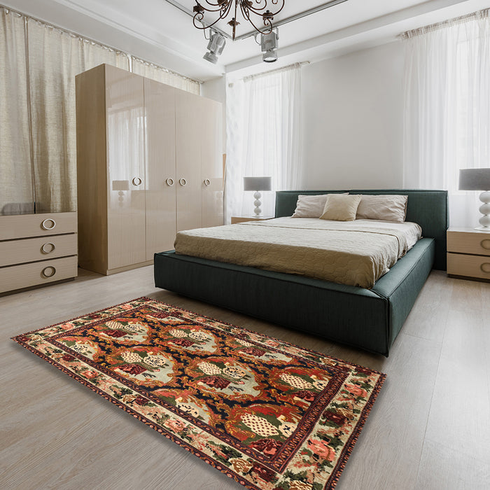 Machine Washable Traditional Saffron Red Rug in a Bedroom, wshtr1337