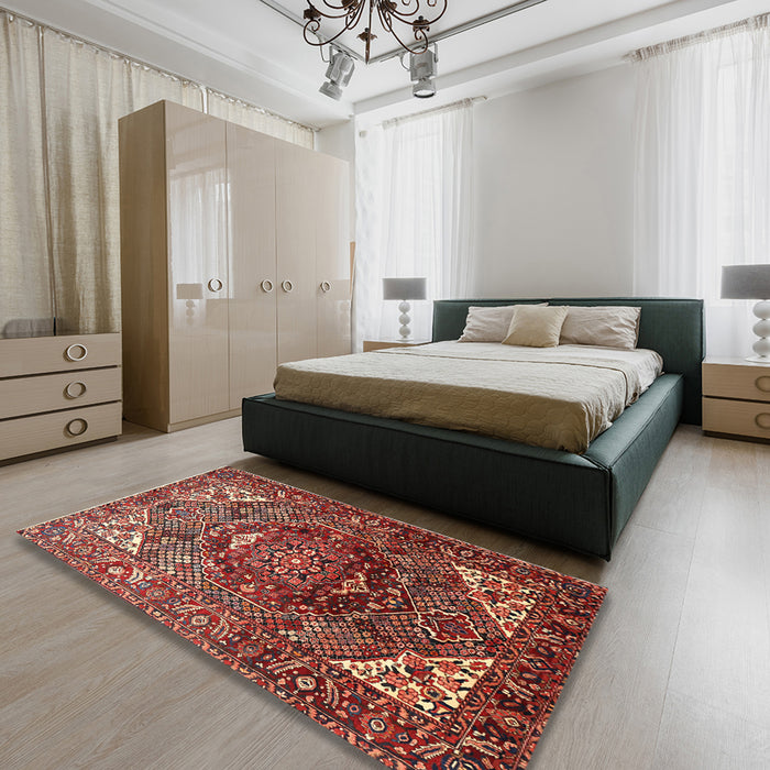 Traditional Orange Salmon Pink Persian Rug in a Bedroom, tr1339