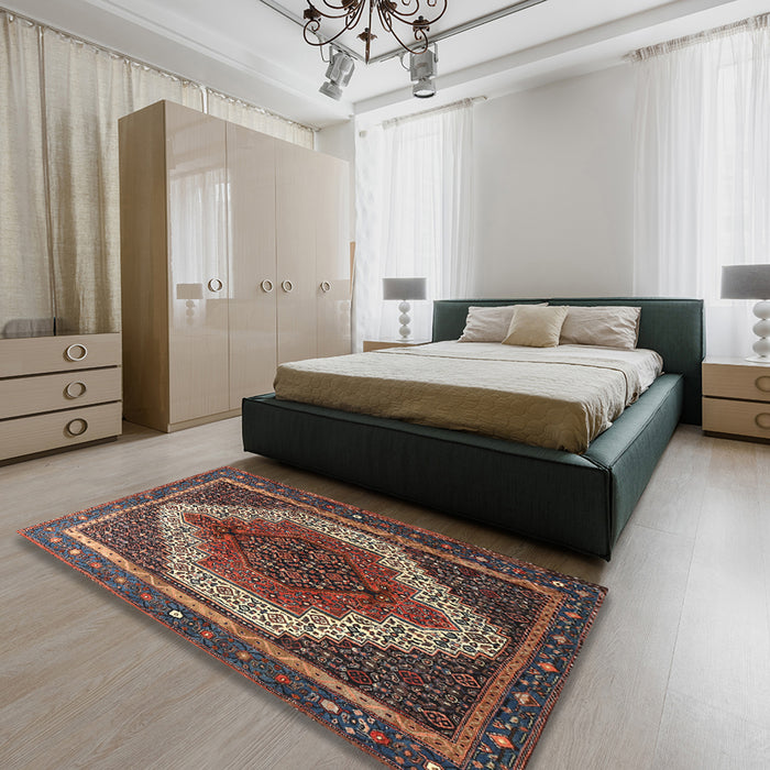 Traditional Dark Almond Brown Persian Rug in a Bedroom, tr1340