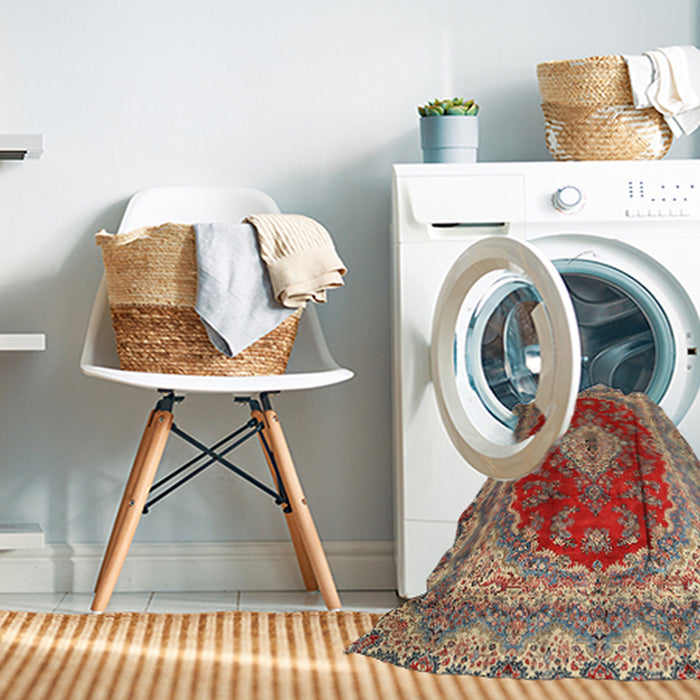 Machine Washable Traditional Brown Green Rug in a Washing Machine, wshtr1343