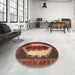 Round Traditional Saffron Red Persian Rug in a Office, tr1347