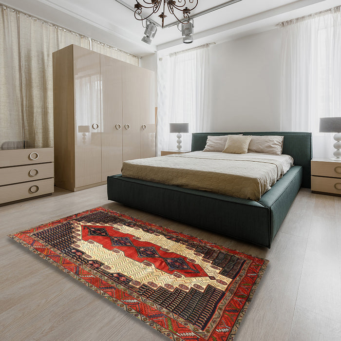 Traditional Saffron Red Persian Rug in a Bedroom, tr1347