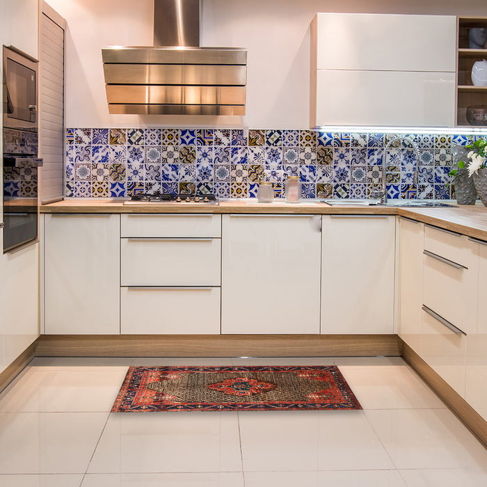 Traditional Saffron Red Persian Rug in a Kitchen, tr1348