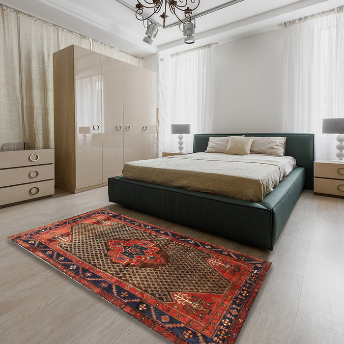 Traditional Saffron Red Persian Rug in a Bedroom, tr1348