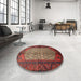 Round Traditional Fire Brick Red Persian Rug in a Office, tr134