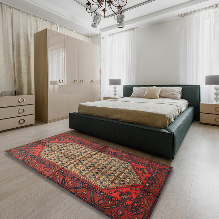 Traditional Fire Brick Red Persian Rug in a Bedroom, tr134