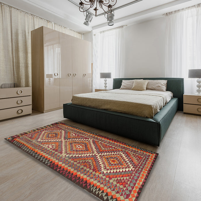 Traditional Orange Brown Persian Rug in a Bedroom, tr1350