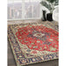 Traditional Fire Brick Red Medallion Rug in Family Room, tr1352