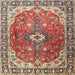 Square Traditional Fire Brick Red Medallion Rug, tr1352