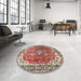 Round Machine Washable Traditional Fire Brick Red Rug in a Office, wshtr1352