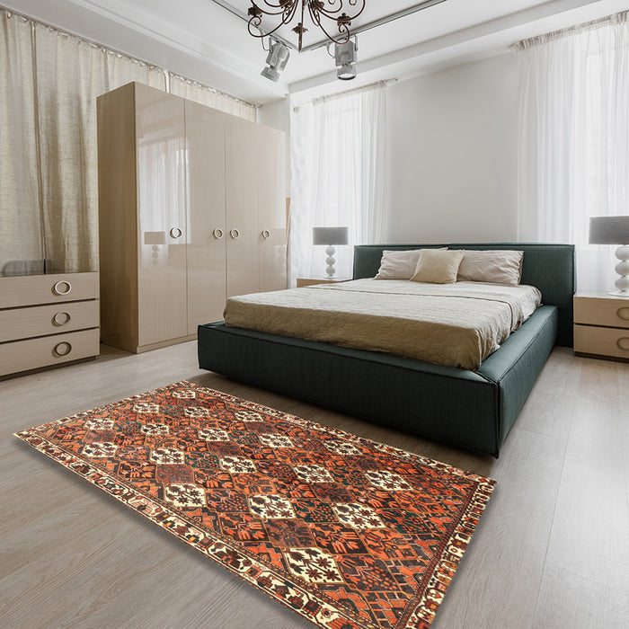 Traditional Saffron Red Persian Rug in a Bedroom, tr1353