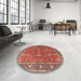 Round Machine Washable Traditional Light Copper Gold Rug in a Office, wshtr1354