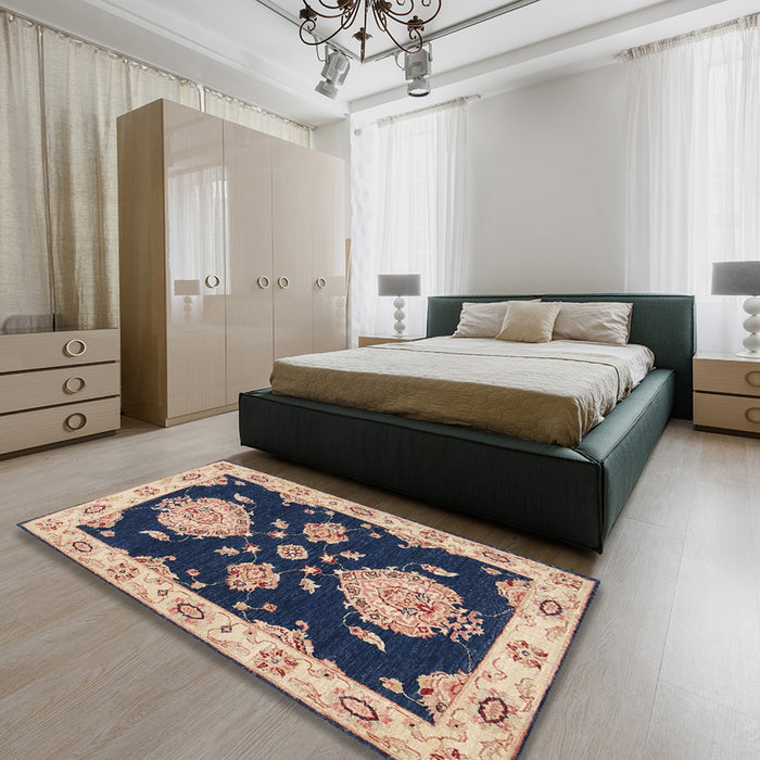 Traditional Plum Purple Persian Rug in a Bedroom, tr1355