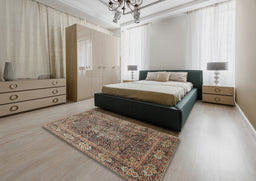 Traditional Camel Brown Medallion Rug in a Bedroom, tr135