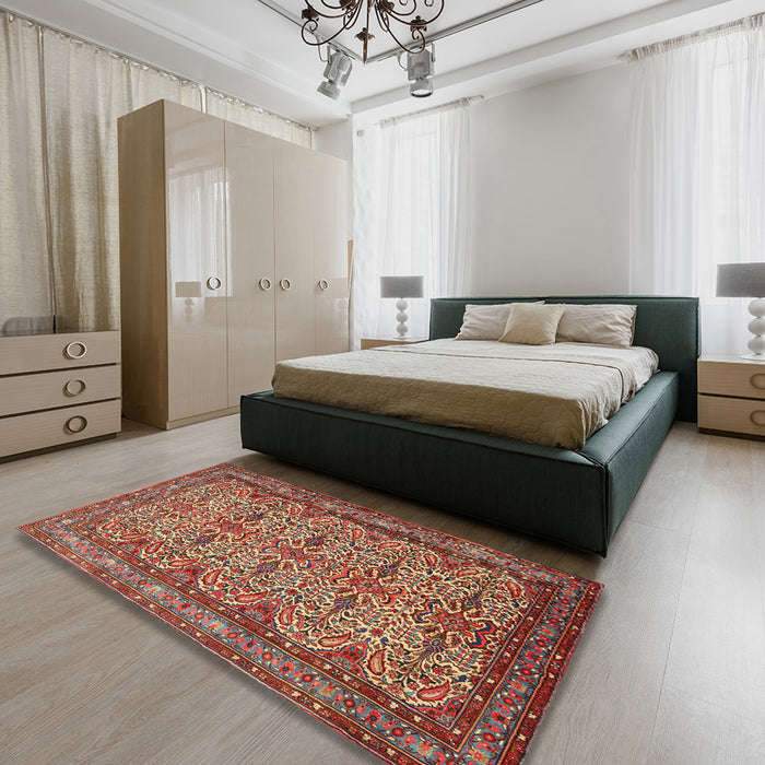 Machine Washable Traditional Tomato Red Rug in a Bedroom, wshtr1360