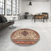 Round Machine Washable Traditional Saffron Red Rug in a Office, wshtr1361