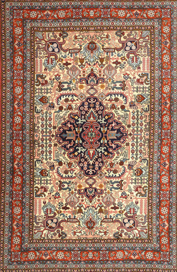 Machine Washable Traditional Saffron Red Rug, wshtr1361