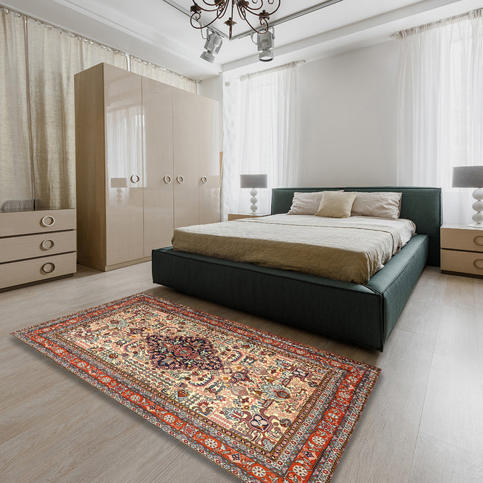 Traditional Saffron Red Persian Rug in a Bedroom, tr1361