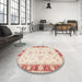 Round Traditional Orange Oriental Rug in a Office, tr1362