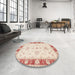 Round Machine Washable Traditional Orange Rug in a Office, wshtr1362