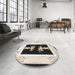 Round Machine Washable Traditional Black Rug in a Office, wshtr1365