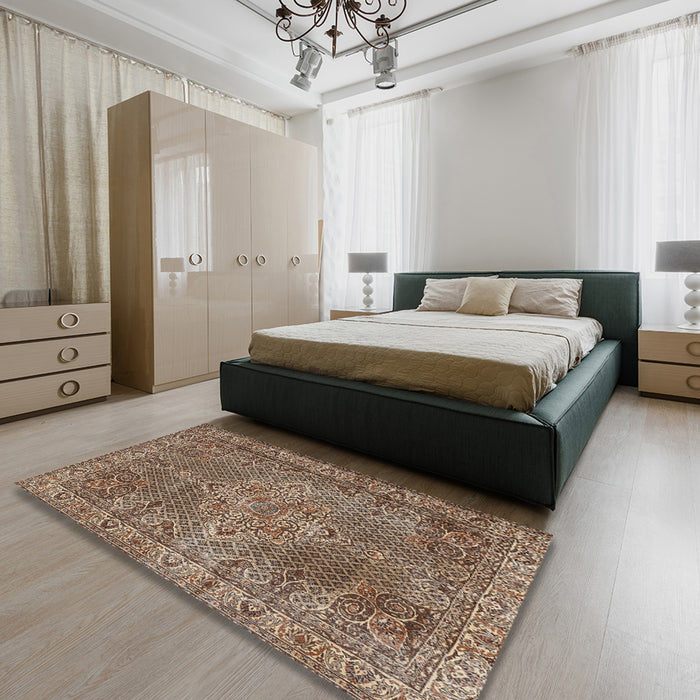 Traditional Camel Brown Persian Rug in a Bedroom, tr1366