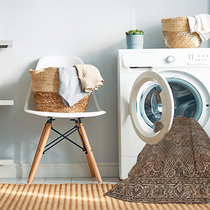 Machine Washable Traditional Camel Brown Rug in a Washing Machine, wshtr1366
