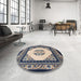 Round Machine Washable Traditional Dark Slate Blue Rug in a Office, wshtr1367
