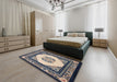 Traditional Dark Slate Blue Persian Rug in a Bedroom, tr1367