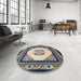 Round Traditional Dark Slate Blue Persian Rug in a Office, tr1367