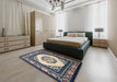 Traditional Tan Brown Oriental Rug in a Bedroom, tr1369