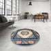 Round Traditional Tan Brown Oriental Rug in a Office, tr1369