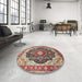 Round Machine Washable Traditional Brown Red Rug in a Office, wshtr136