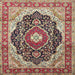 Round Machine Washable Traditional Brown Red Rug, wshtr136