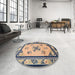 Round Machine Washable Traditional Gray Rug in a Office, wshtr1370