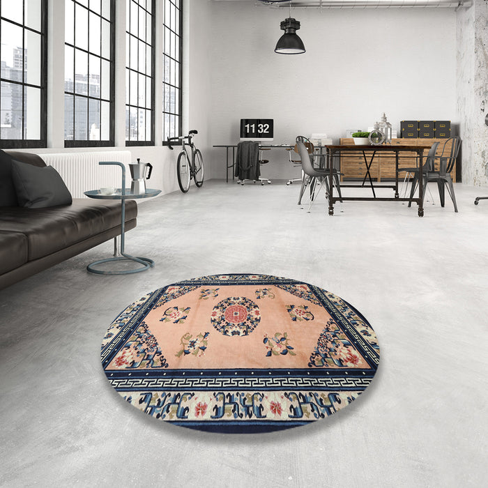 Round Machine Washable Traditional Black Rug in a Office, wshtr1371