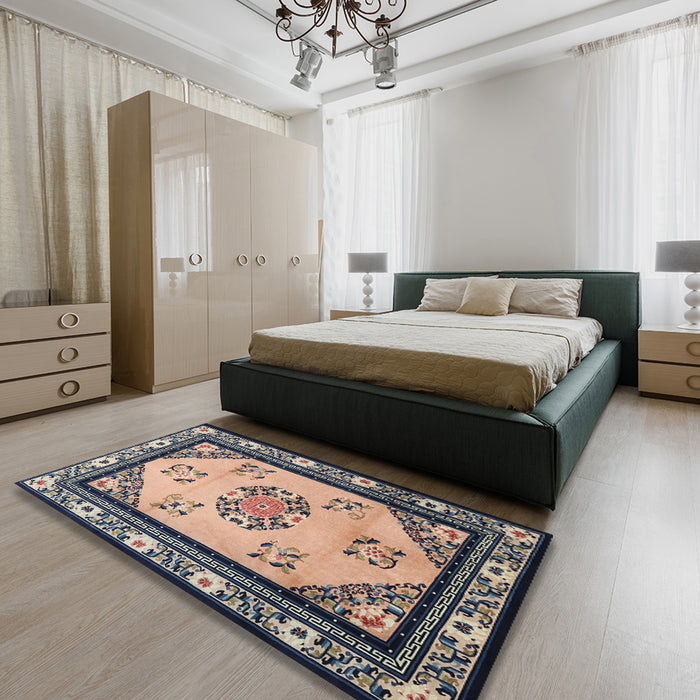 Machine Washable Traditional Black Rug in a Bedroom, wshtr1371