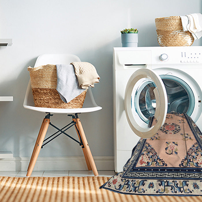 Machine Washable Traditional Black Rug in a Washing Machine, wshtr1371